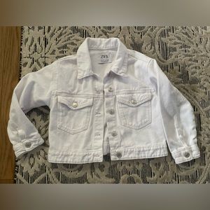 Zara distressed denim white jean jacket - girls